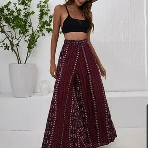High Waisted Striped Print Wide Legged Pants